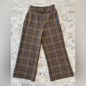 Zara Cropped Wide-Leg Plaid Trousers Brown, Gold & Black
